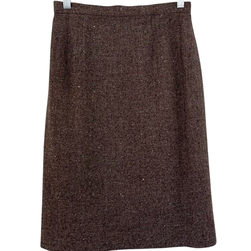 Gerard Darel Paris Brown Textured Wool Tweed Pencil Skirt, Career, Y2K, 2/4/4